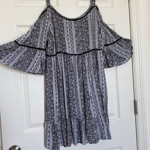 TORRID MIXED PRINT OFF SHOULDER CHALLIS DRESS